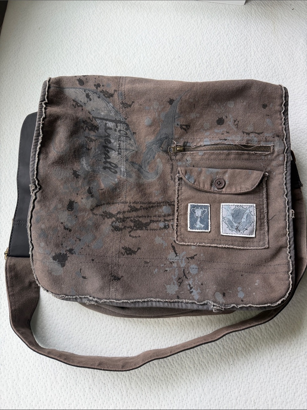 Vintage Collectors Harry Potter Brown Canvas Messenger Bag Front Patch Pocket.